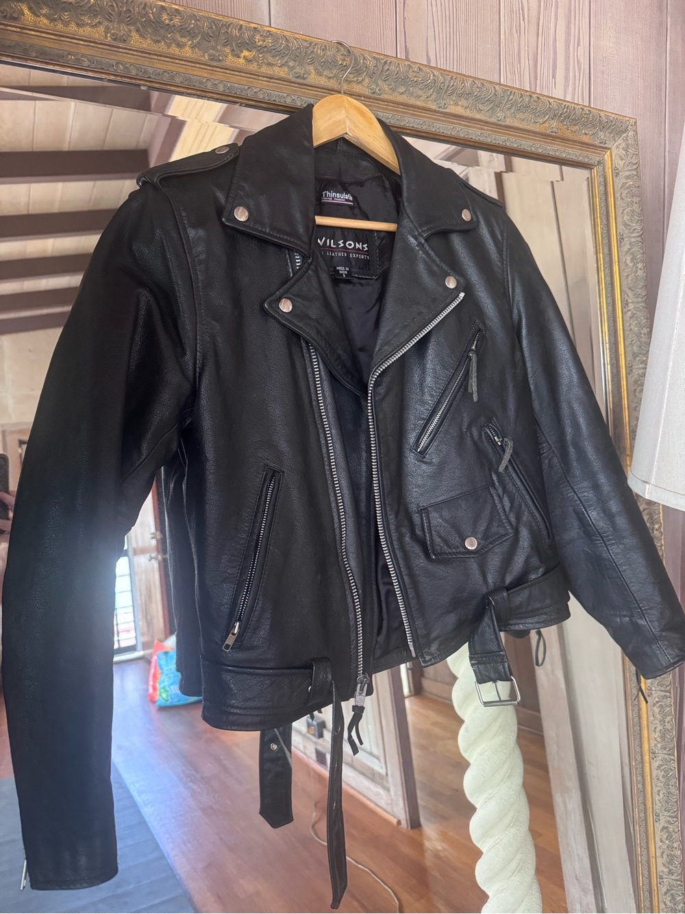 Wilsons Leather Black Biker Leather Jacket